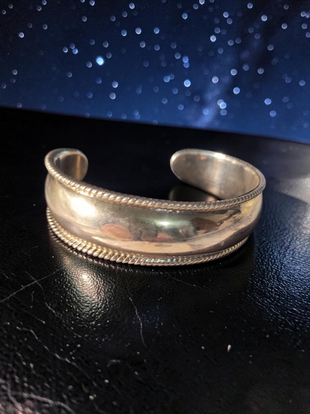 Vintage Mark Wasserman Samara Sterling Silver Rope-Edge Classic Cuff Bracelet